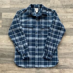 LL Bean Chamois Cloth Shirt Men’s MEDIUM Blue Grey Plaid Slightly Fitted 512313